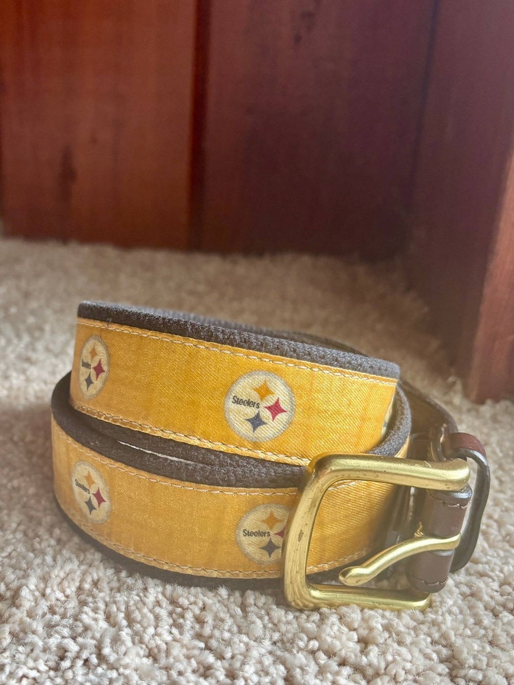 vineyard vines pittsburgh steelers belt size 36 leather ribbon brass buckle nfl